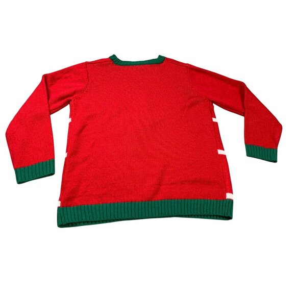 Christmas Reindeer Sweater Boys Large 10-12 Red Green Snowflake Holiday Time Cut - Picture 2 of 11